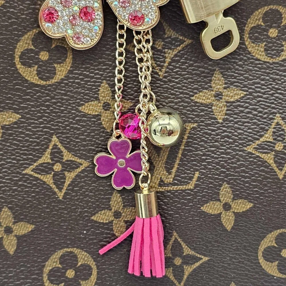 LV Gold Padlock Authentic 🔑 Luxury Bag Charm w/ Unbranded Flower Keychain